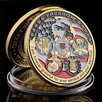 USA Navy USAF USMC Army Coast Guard Freedom Eagle Piastra in oro Rara collezione di monete Challenge