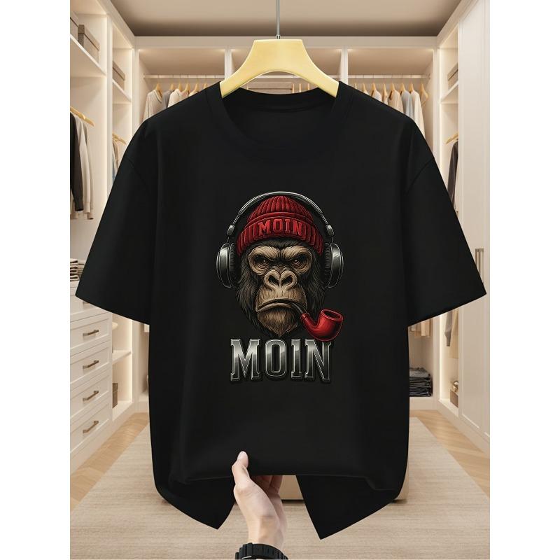 

Plus Size Men S Short Sleeve T-Shirt, Cool Gorilla Design , Round Neck Short Sleeve Tee, Comfortable Casual Short Sleeve for Summer 4XL чорний