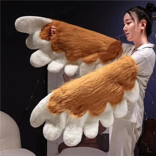 Kawaii Furry Cat Claw Gloves Fox Paws Bird Wings Faux Fur Costume Accessories Mittens For Halloween Creative Cosplay