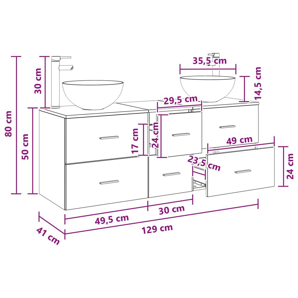Bathroom Cabinet Set 3 pcs Sonoma Oak 129 x 41 x 80 cm