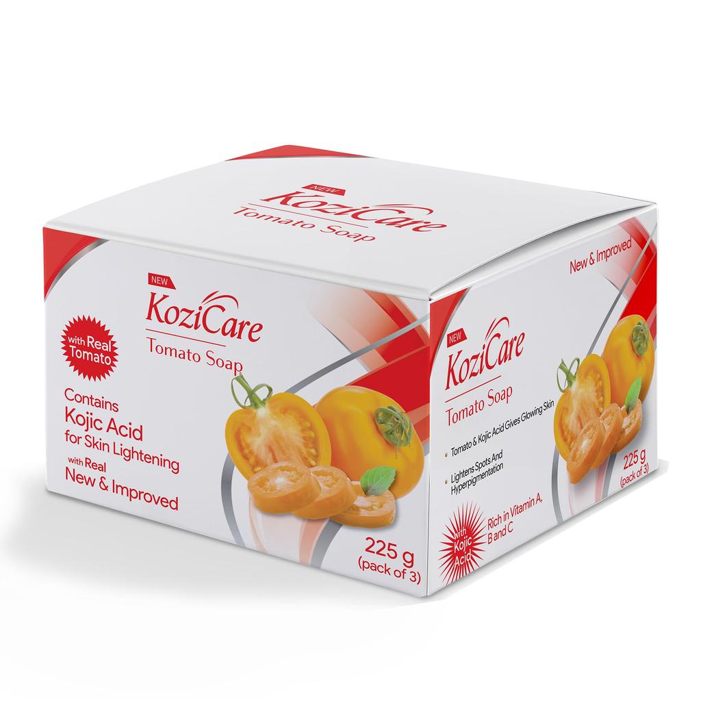 Kozicare Kojic Acid and Glutathione Tomato Soap Pack of 3 - Detan Bathing Bar for Glowing Skin - Brightening Body Bar for Men and Women All Skin Ty