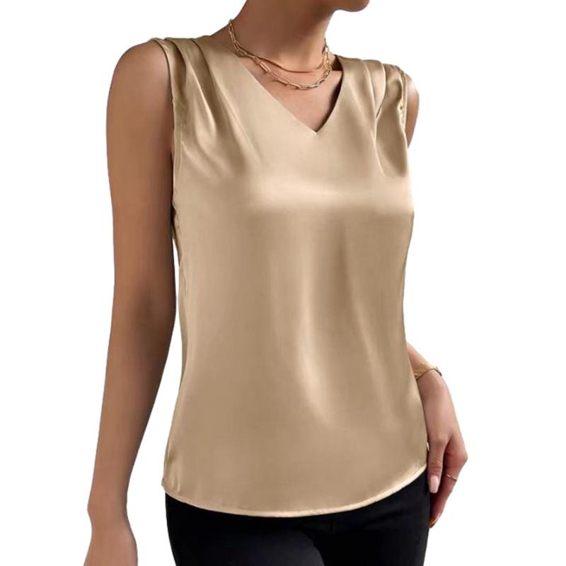 Women's V-neck Satin Vest Casual Sleeveless Shirt