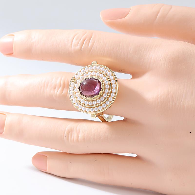 Vintage Inlaid Purple CZ Imitation Pearl Women's Ring Gorgeous Gold Color Geometry Daily Wear Party Jewelry Anniversary Gift