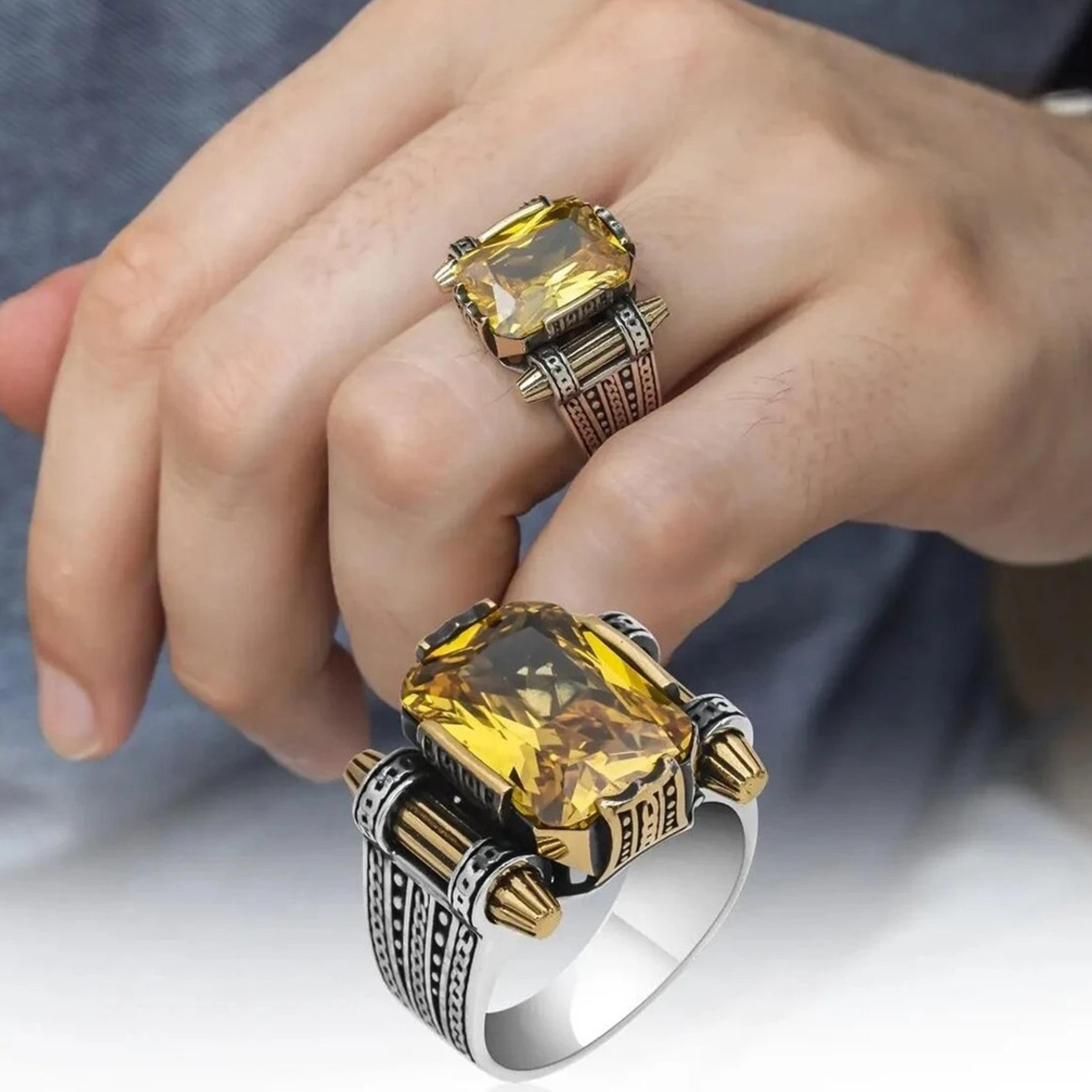 

Серебряное мужское кольцо с цитриновым камнем, кольцо из стерлингового серебра 925 пробы, кольцо с цитрином, турецкое кольцо ручной работы, идея подарка для мужчин 5 серебряный