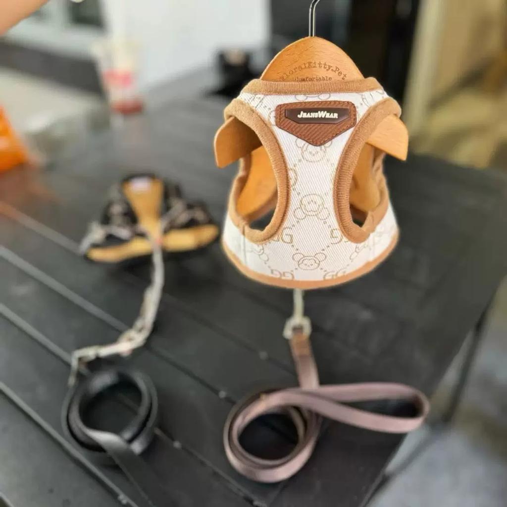 Black Khaki Dog Harness Vest And Leash Set Luxury Pet Chest Strap Walking Lead Collar Vest For Puppy Animal Schnauzer Chihuahua