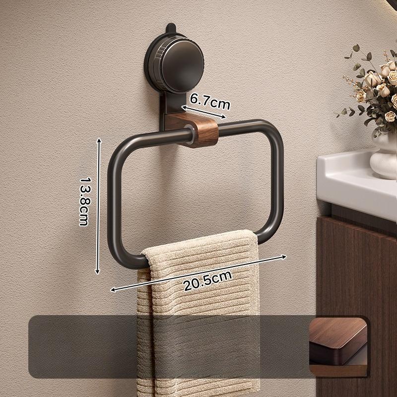 

Bathroom Suction Cup Walnut Towel Rack Mid-century Modern Wall-mounted Bathroom Towel Ring Without Punching Bathroom Hook