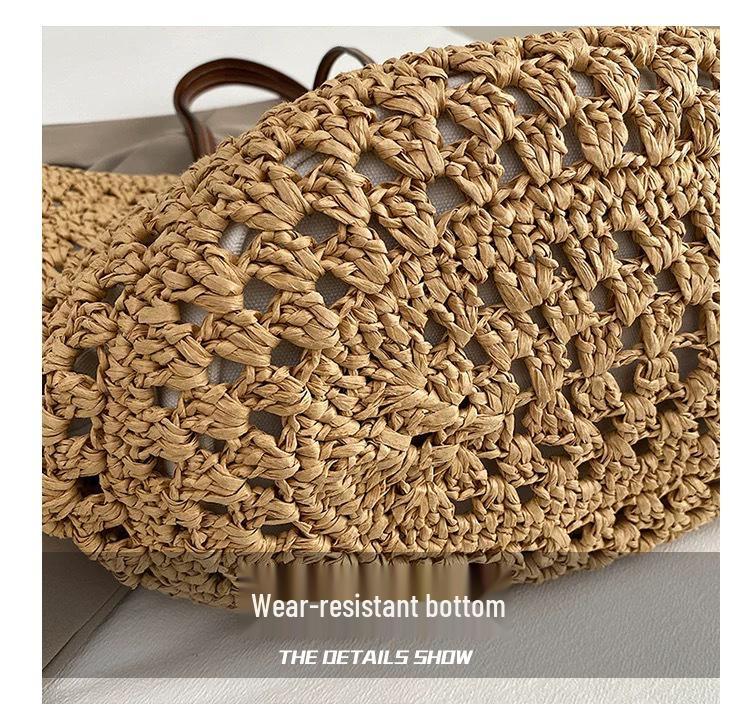 Large Capacity Straw Woven Shoulder Tote - Ideal for Seaside Vacations and Commutes