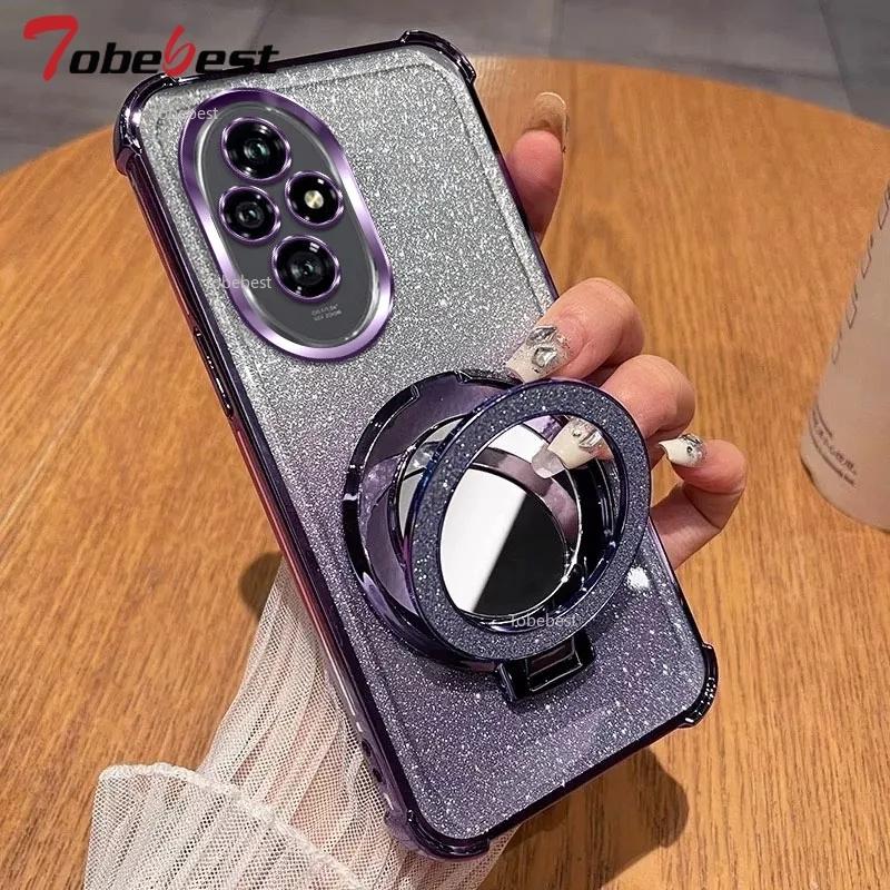 Glitter Shockproof Silicone Case For Huawei Honor 300 Ultra 200 100 90 80 70 60 Pro Mirror Magnetic Holder Stand Soft Cover