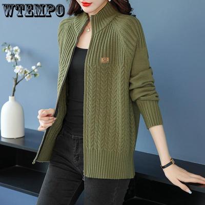 Middle Aged Stand Up Collar Knitted Cardigan Women's Short Zipper Looks Slim Mom's Spring and Autumn Sweater