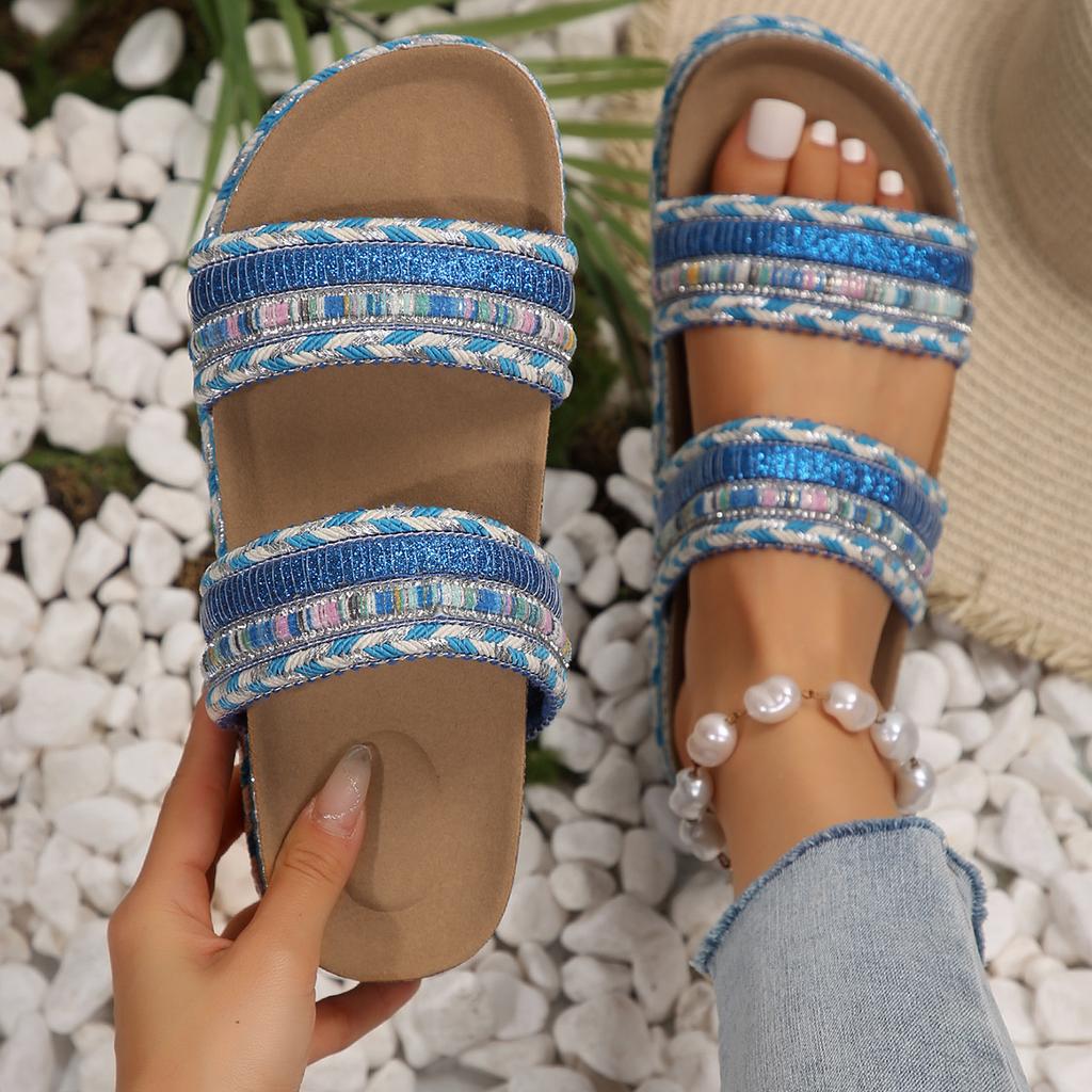 Women Slippers 2025 New Flats Platform Shoes Women Beach Casual Flat Sandals Bohemian Handmade Espadrilles Slippers Slides Women