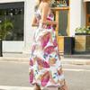 Ladies Fashion Elegant Dress With Printed Suspenders And Floor-Length Skirt