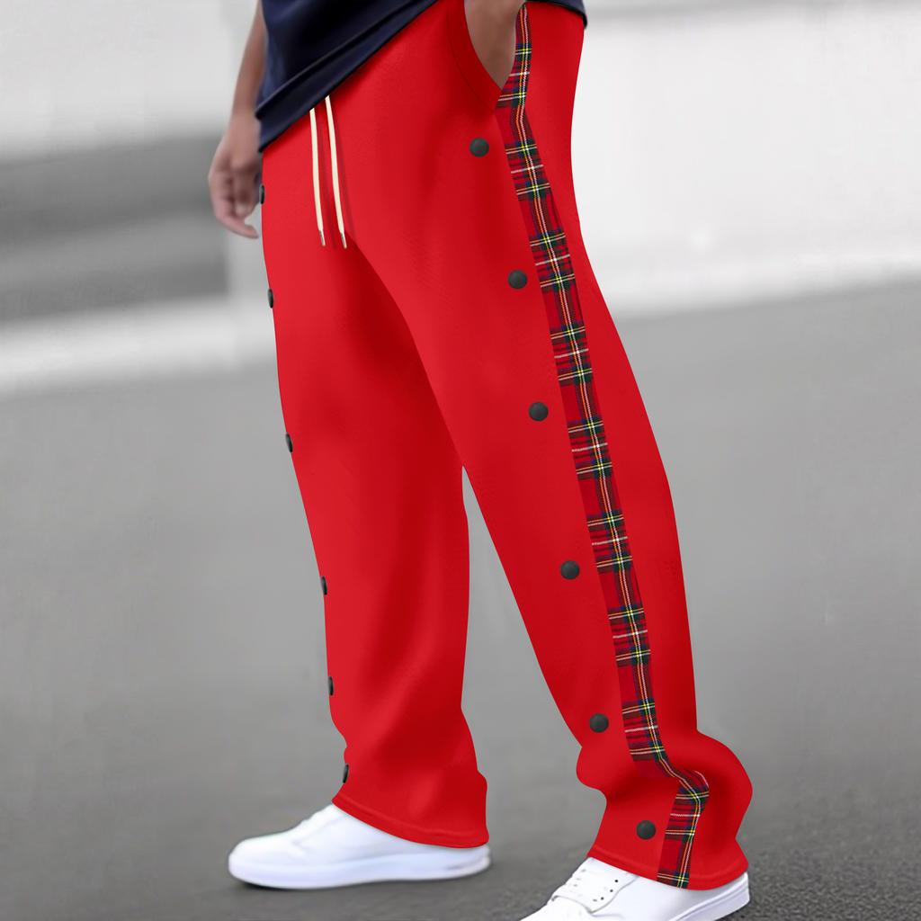 New men's row buckle spelling plaid webbing casual trousers straight trousers outdoor trousers men's new