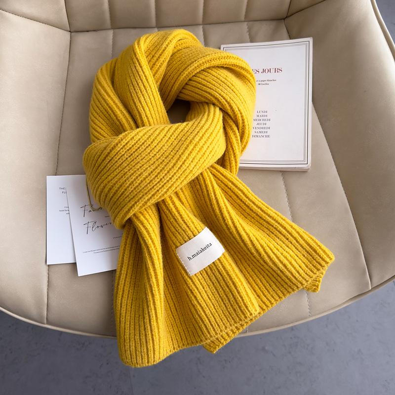 

Male Female Student Child Autumn Winter Short Scarf Knitted Yarn New Year Celebration Pure Wine Red Scarf One Size жовтий