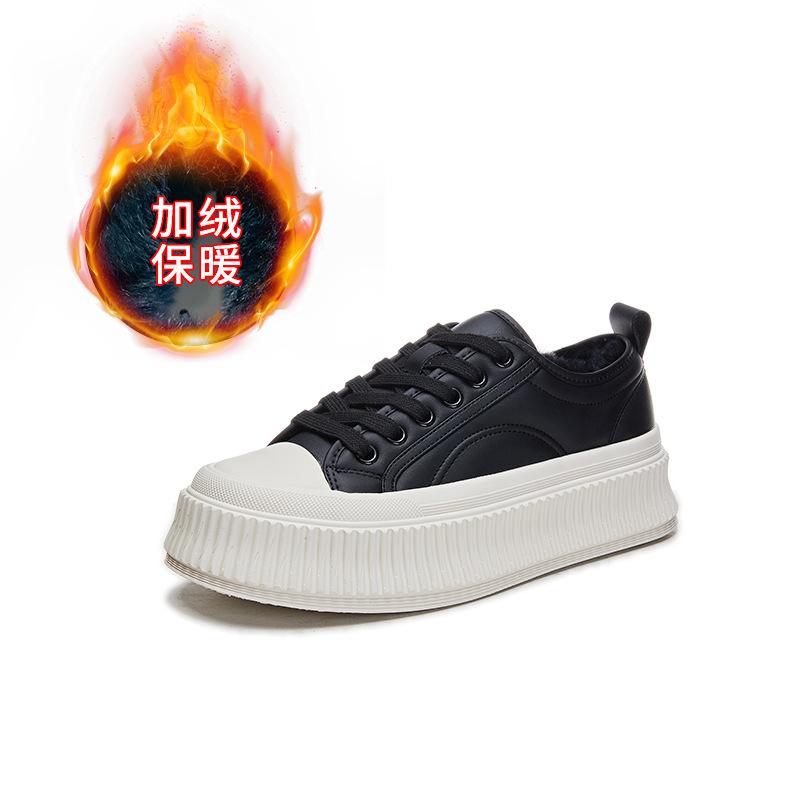 Real rabbit fur little white shoes women's 2025 autumn and winter new velvet biscuit shoes versatile casual shoes women's platform leather women's sho