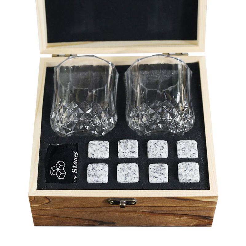 Bestselling Whiskey Chilling Stones Gift Set - Square Ice Cubes with Wooden Box for Wine