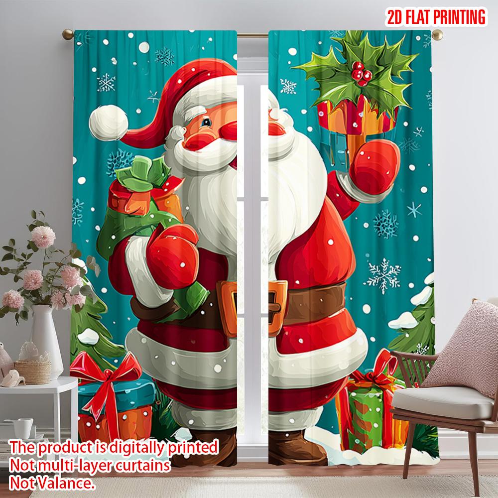 

2pcs,2D plane printing Curtain Fabric Snowflakes & Holly Polyester (without rod) Versatile All for Living Room, Bedroom & Home 52.50×116.00 CM 2pcs
