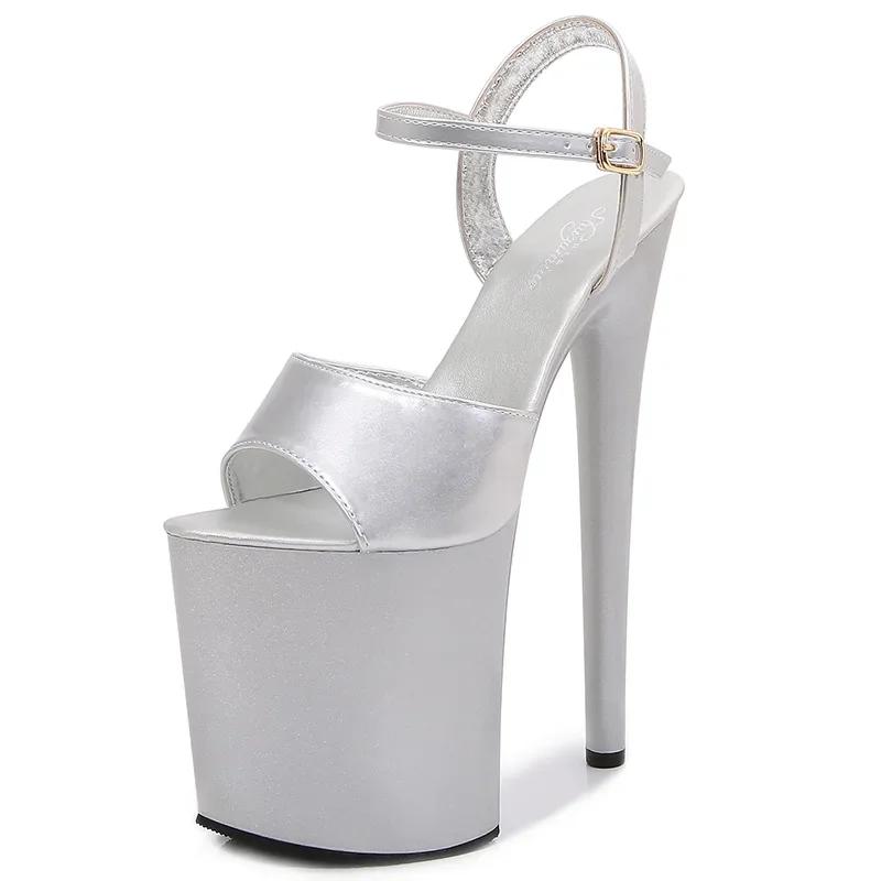 Fashion patent leather 20cm extra-high heels stilettos sexy waterproof platform, hate the sky and high sandals women designer sandals