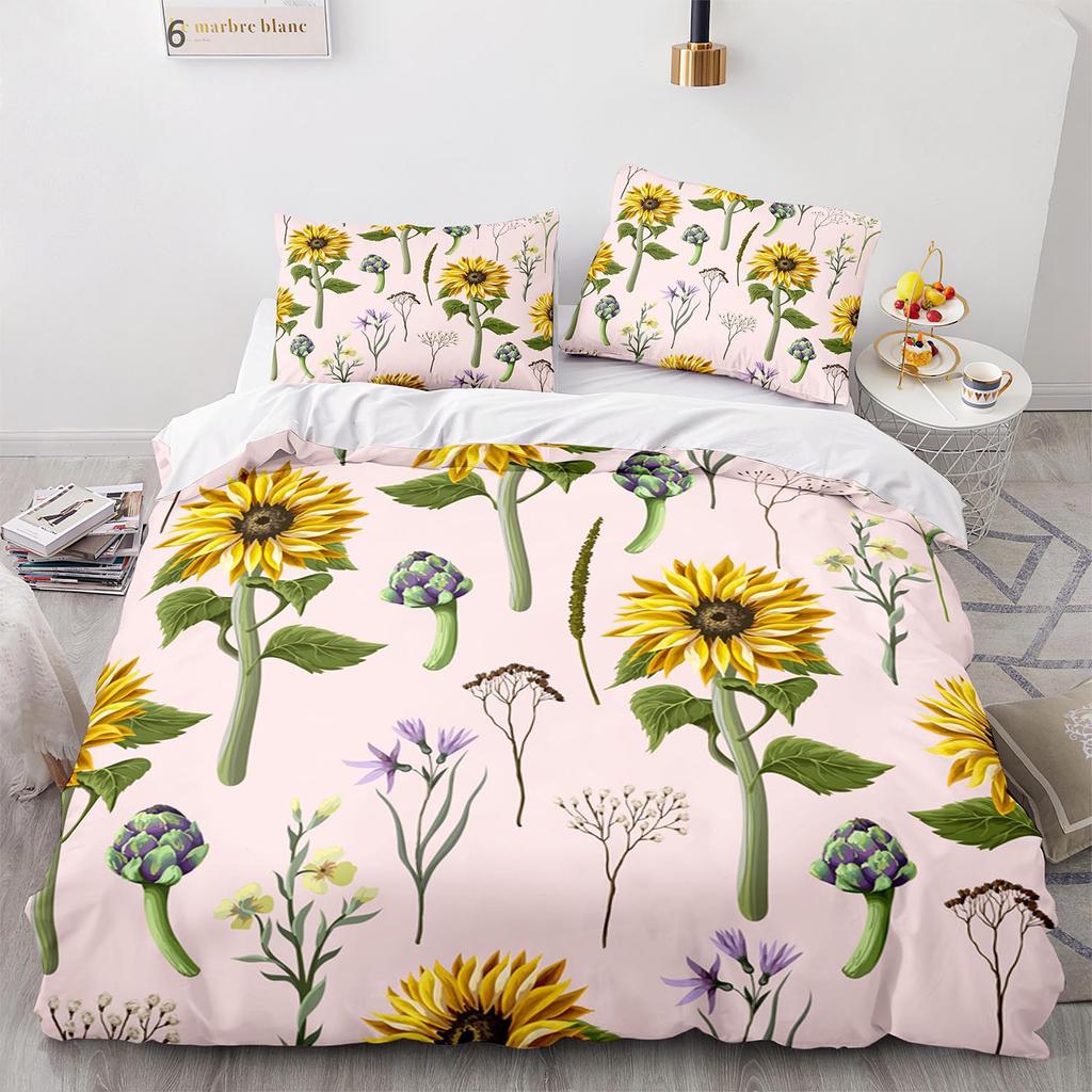 Digital Printing Three-Piece Sunflower Quilt Cover Size Quilt Cover 3D