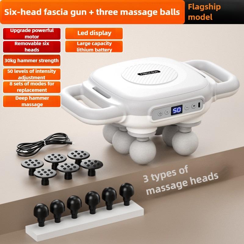 Six-head Fascia Massage Gun Full Body Deep Massage Electric Wireless Massager Home High Frequency Muscle Vibration Relaxation