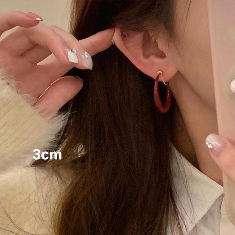 Elegant Retro Hong Kong Style Angora Red Hoop Earrings for Women