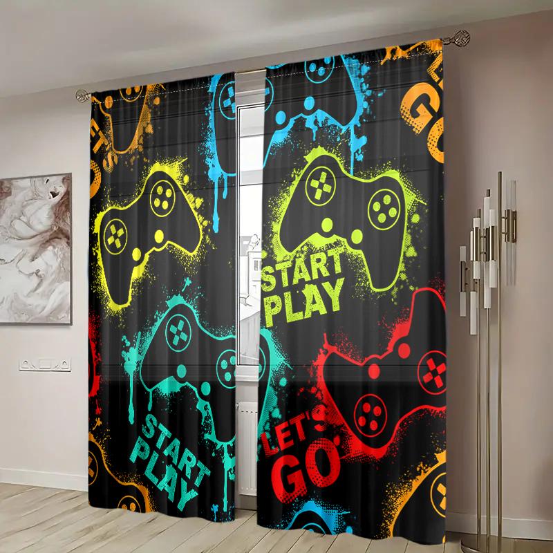 2 Pieces, Game Controller Printed Curtains - Semi Transparent - Suitable for Living Room, Bedroom, Kitchen, Home Decoration