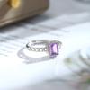 S925 Silver Square Crystal Open Ring, Multiple Colors, Adjustable Dainty Band, Korean Style Daily Jewelry Gift for Women