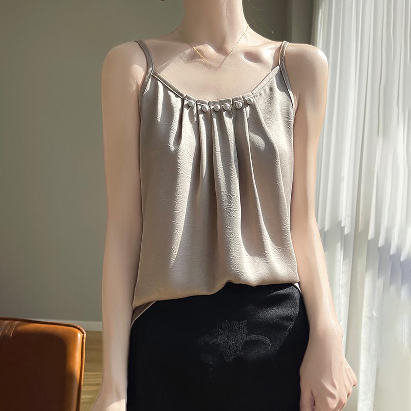 

Літній жіночий жилет new ice silk шовкова шовкова слінга 50% шовк 50% поліефірне волокно дихаюча маленька сорочка XXXXL вершковий