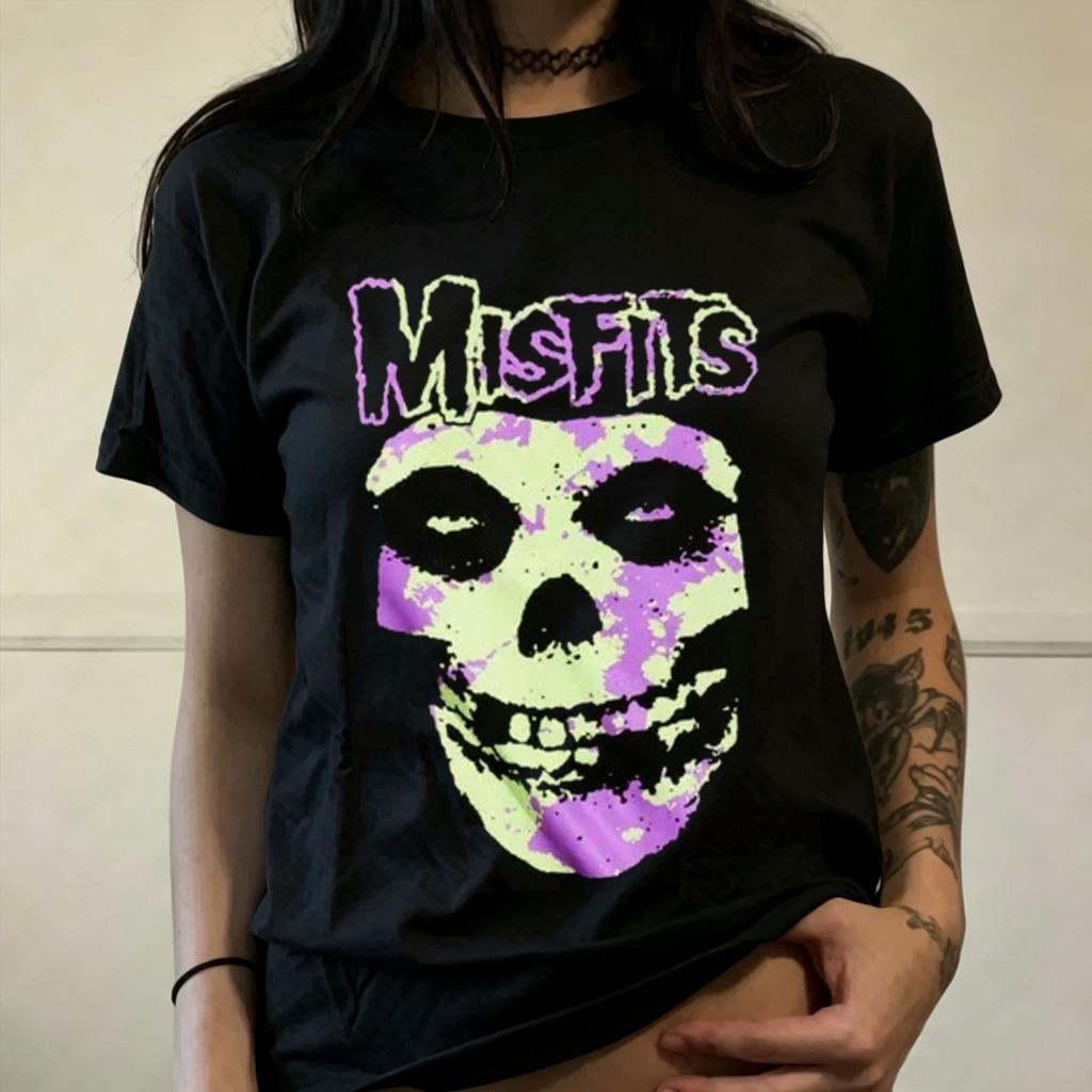 Misfits Maglietta Grafica in Cotone Punk Rock Band Tee Y2k Grunge Streetwear Stampa Grafica Retro Harajuku Y2k Tshirt Uomo Donna Top