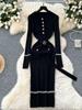 Autumn Korean Fashion Classy Sweater Dress Women Metal Breasted Belt Bodycon Long Dress Female Design Outdoor Knitted Clothing