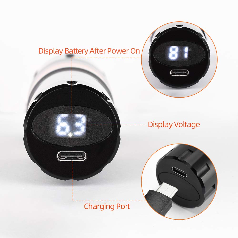 Rotary Tattoo Machine Rechargeable Wireless Tattoo Cartridge Pen for Liner Shader Aluminum Alloy Frame 9000-10000 RPM LCD Display