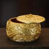Brass Bowl,Engraved Exquisite Golden Oriental Dragon Treasure Basin,Coffee and Tea Copper Jar With lid,Home Desktop Decoration