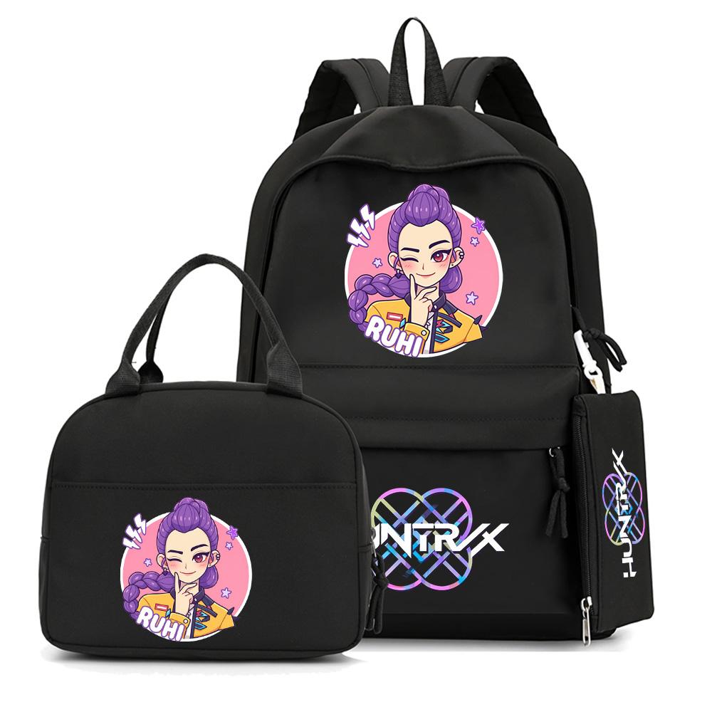 4Pcs/set Cartoon K-Pop Printed Backpack with Handbag Pencil Case for Teenager Student Boy Girl Schoolbag Bookbag Large Capacity Travel Bag Kid Gift