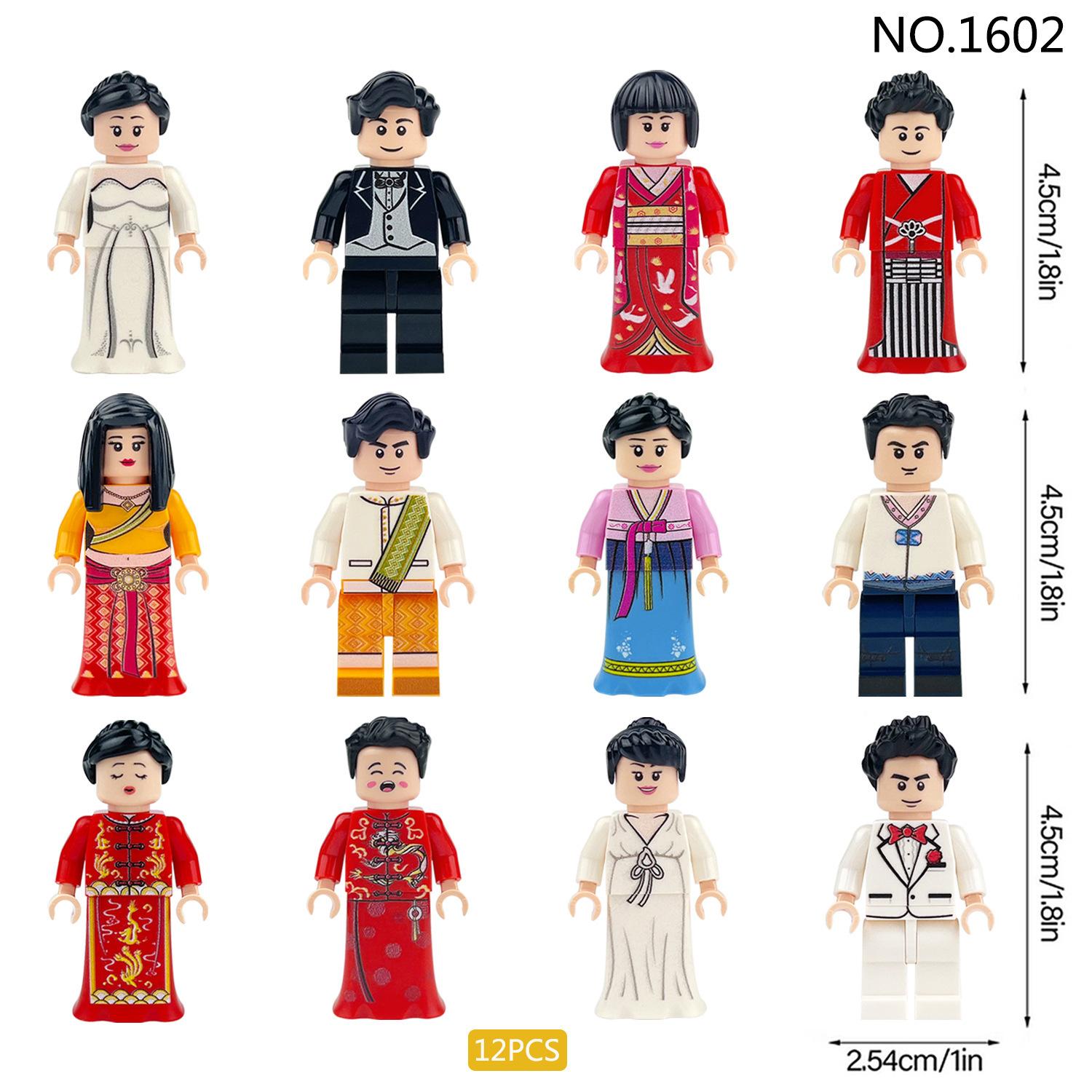 1602 Wedding Cartoon Doll Children Assemble Small Particles Building Block Toys Bride Groom Skirt