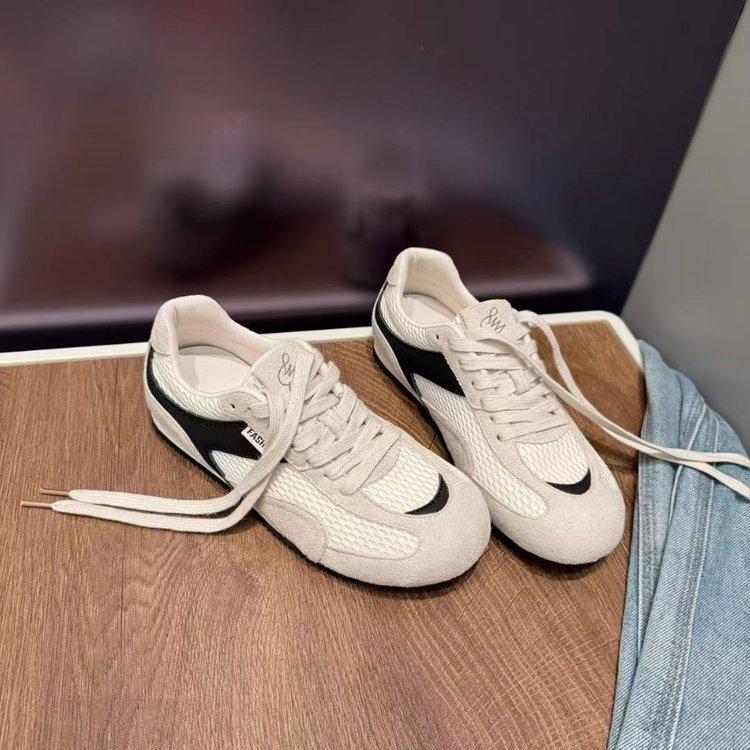 

Женская обувь из натуральной кожи 2025 лето новая корейская версия на плоской подошве сетка немецкие тренировочные туфли на шнуровке дышащие туфли Форреста Гампа повседневные л 40 бежевый