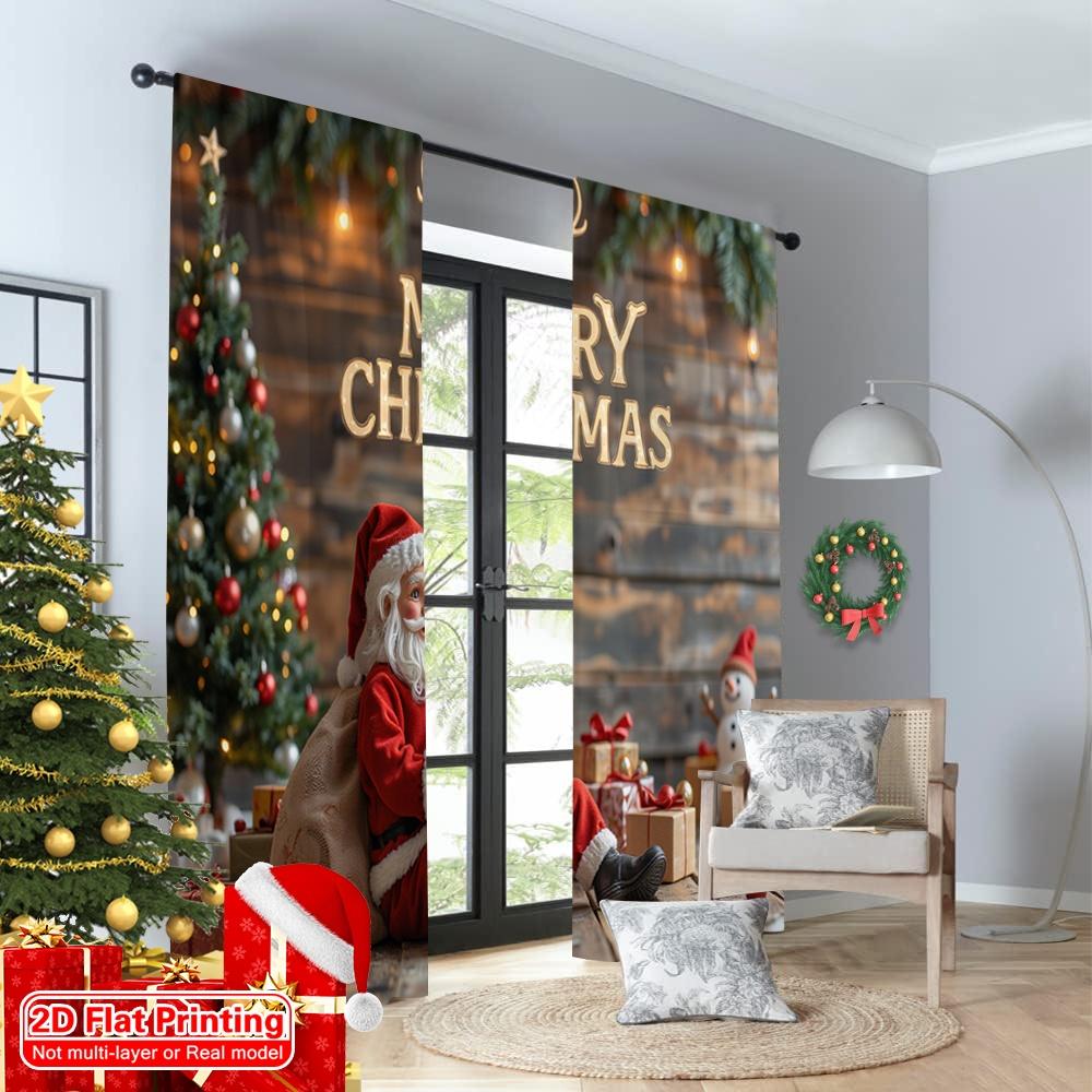2pcs 2D flat printing Christmas Drapes Merry Christmas Snowman Santa 100% Polyester Fabric Without Electricity 0 Use for