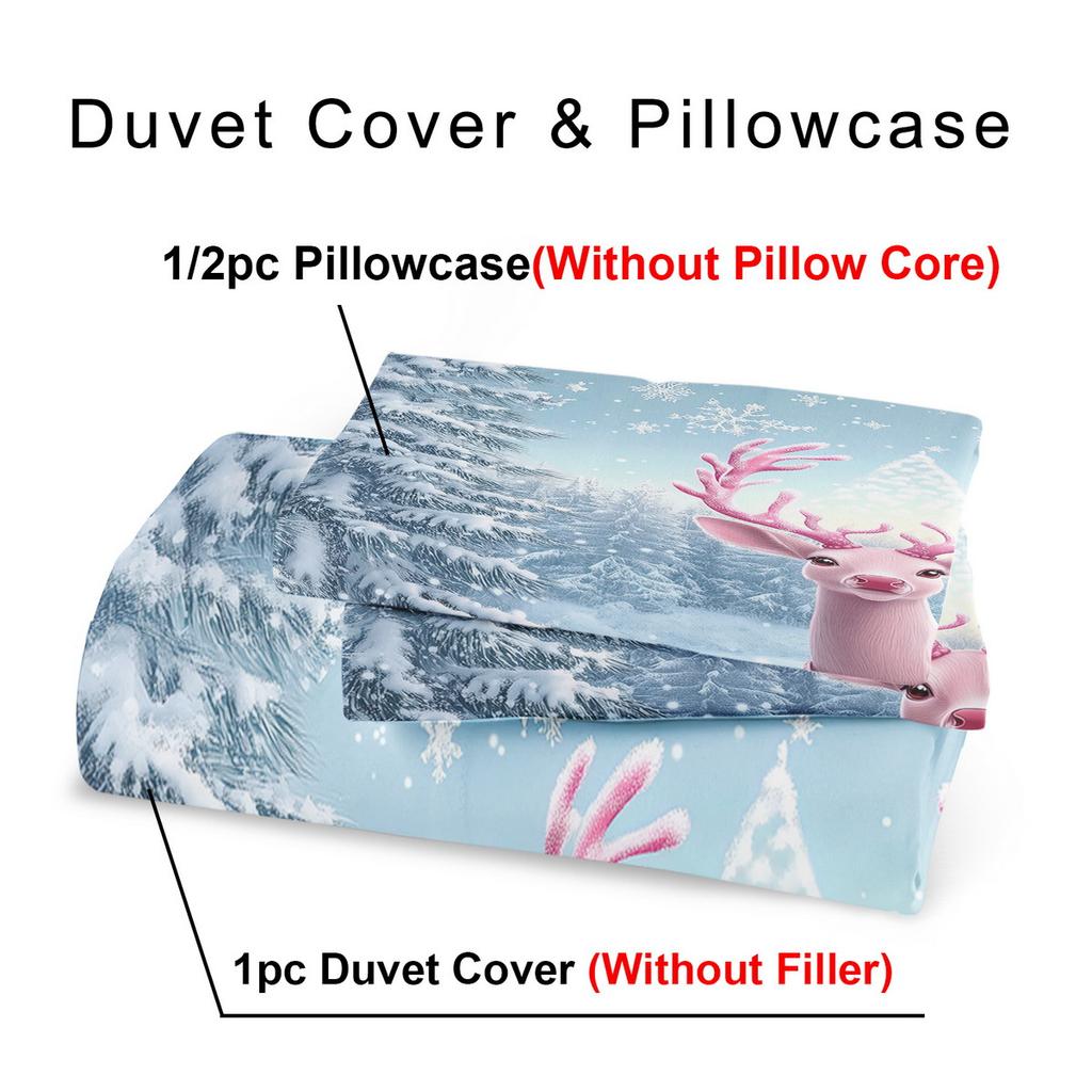 Deer Theme Down Comforter Cover Set - 2/3Pcs Soft Comfortable Breathable Christmas Gift Bedding Set