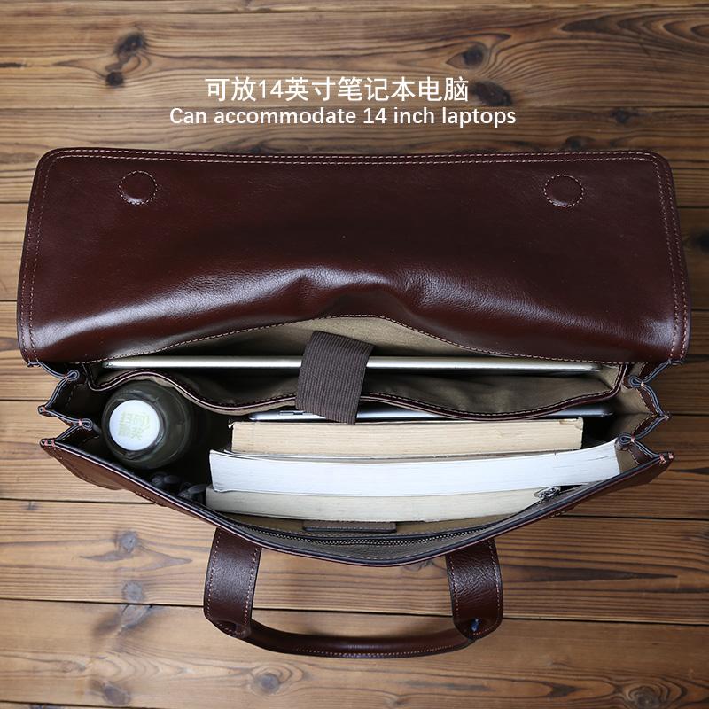 NZPJ Vintage Genuine Leather Men's Briefcase Natural Cowhide Handbag Casual Men Bag Wearable Luggage For 14 Inch Laptops