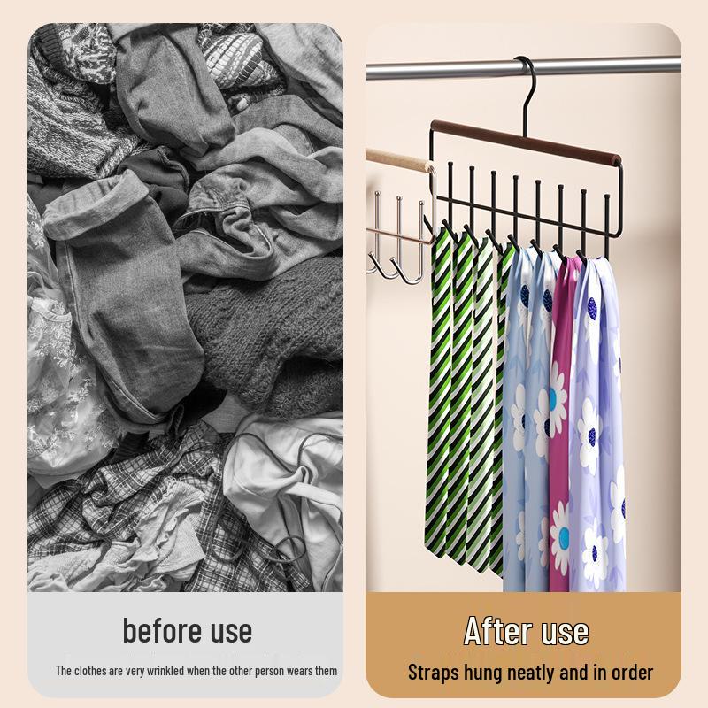 Solid Wood Multifunctional Strappy Vest Hanger with Multiple Hooks for Home and Dormitory Use