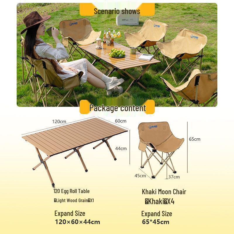 Tragbares faltbares Campingtisch- und Mondstuhlsset mit aufrollbarem Tisch