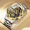 OLEVS Luxury Gold Steel Watch Men Luminous Moon Phase High Quality Sports Watches Imitation Mechanical Style Male Wrist Watch