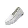 Women's Breathable Non-Slip Nurse Shoes, Wear-Resistant with Soft Thick Sole, White Microfiber Leather Loafers for Comfort.