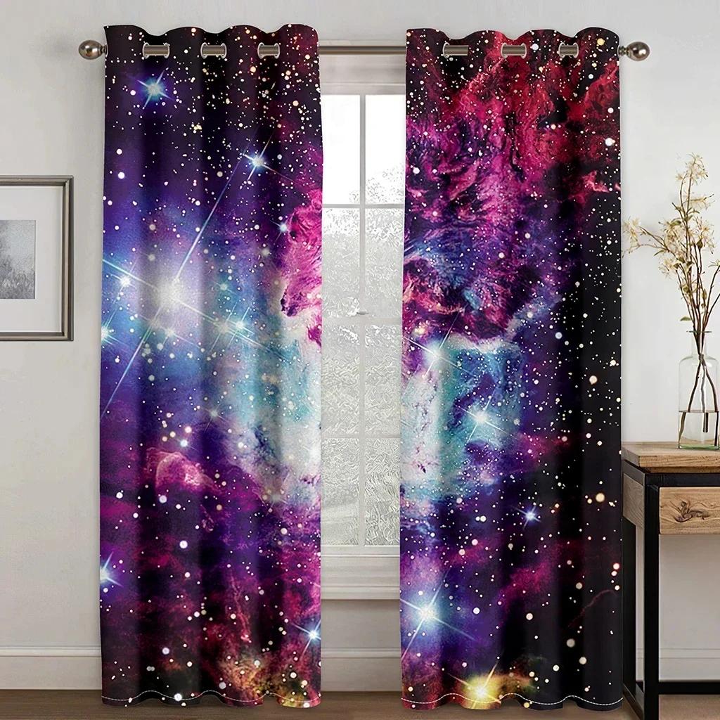 3D 3D Print Cartoon Space Galaxy Star Pattern Thin Semi-Shading Window Curtain for Kid Childern Boy Bedroom Living Room Home Hoo