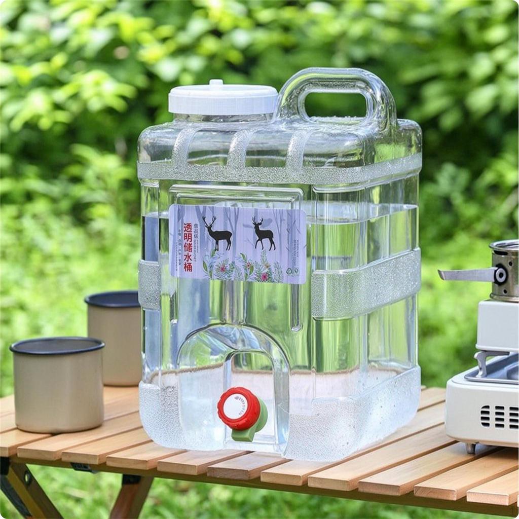 Portable Water Tank with Handle Transparent Bucket Spigot Square for Campers, Journeyers,