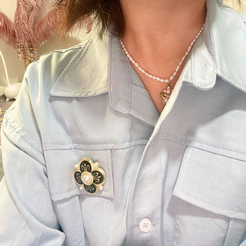 Retro Hof Exquisite Tropfenglas Emaille Brosche Mittelalterlich Leichter Luxus Anstecknadel Ohrringe Schmuckset