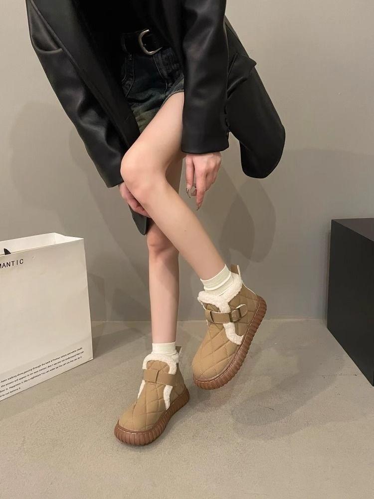 Fashion Winter Plush Round Toe Chunky Woman Shoes Chic and Elegant Designer Luxury Booties Trend 2025 New in Goth Snow Boots for Women