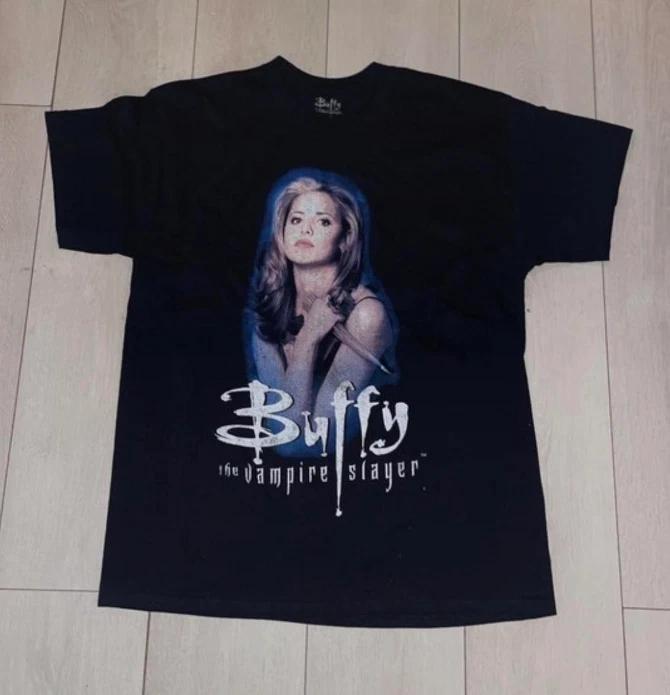 90s Black Buffy The Vampire Slayer 100% Cotton T-shirt Mens Tees Top basic black graphic tee XL