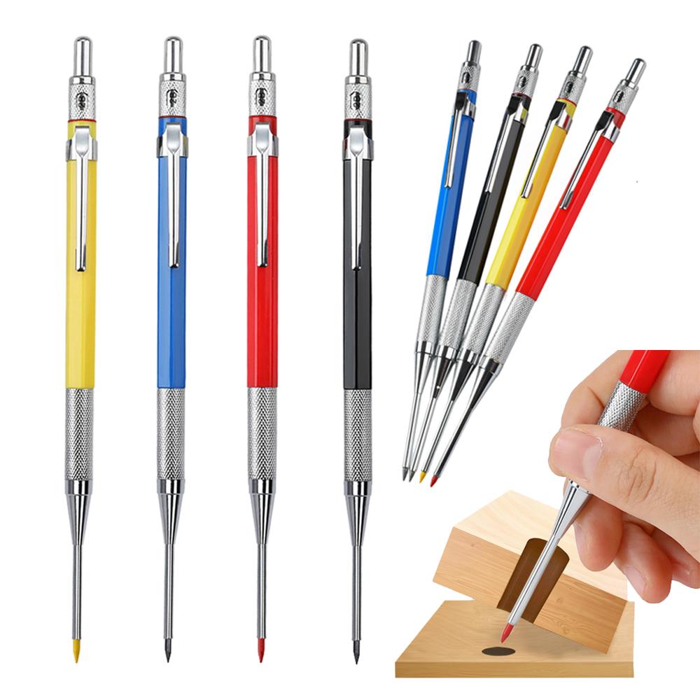 3Pcs/Set Multicolor Metal Woodworking Mechanical Pencil Set 2.0mm 2B Black Lead Core Deep Hole Scribing Marking Tool