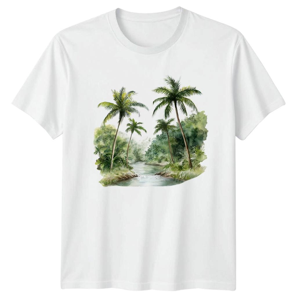 Tropical River Palm Trees Nature Landscape Unisexs TShirt Unisexs Tee Graphic Shirt