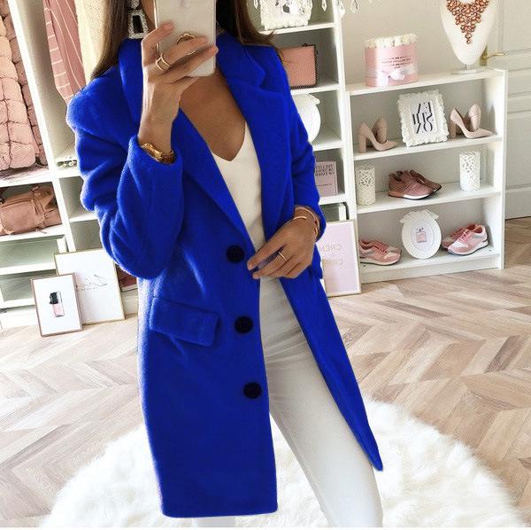 Autumn And Winter Solid Color Suit Collar Medium Long Double Row Button Wool Coat Women