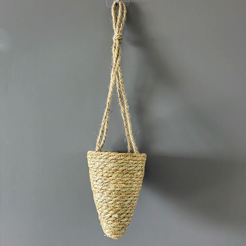 Hanging Straw Basket, Green Ivy Plants, Gardening Ornaments, Straw Weaving, Conical Flower Basket, Home Potted Plants, Balcony Decoration